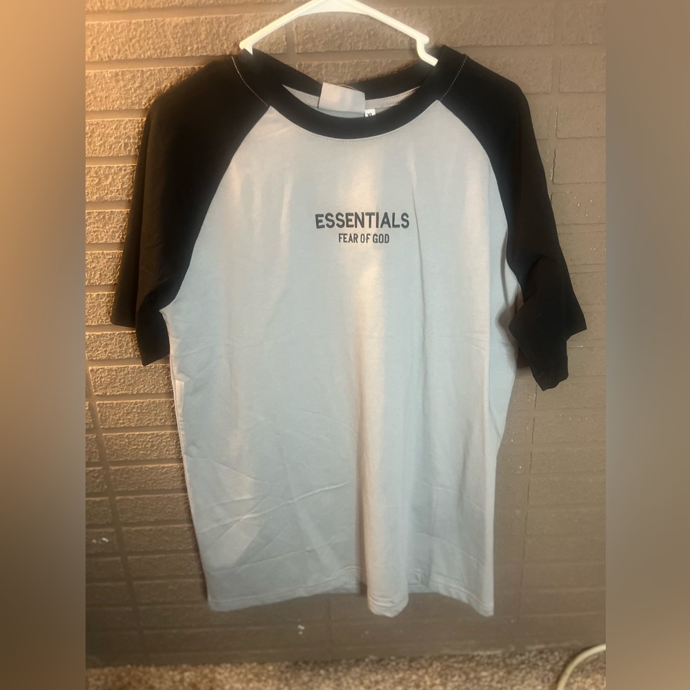 Fear of God Essentials White and Black Short Sleeve Raglan Tee